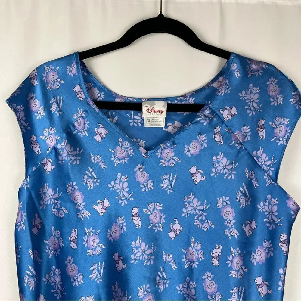 DISNEY STORE Wmns Winnie the Pooh Satin Short Sleeve Short Nightgown Blue Size M - Picture 3 of 6